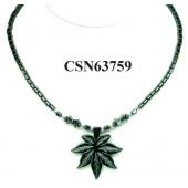 Synthetic Stone Hematite Leaf Charm Choker Collar Pendant Necklace